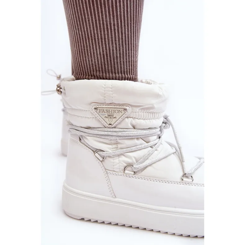 Women's Platform Snow Boots With Lacing, White Fleure