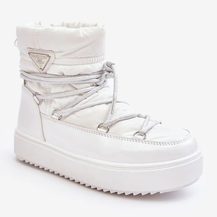 Women's Platform Snow Boots With Lacing, White Fleure