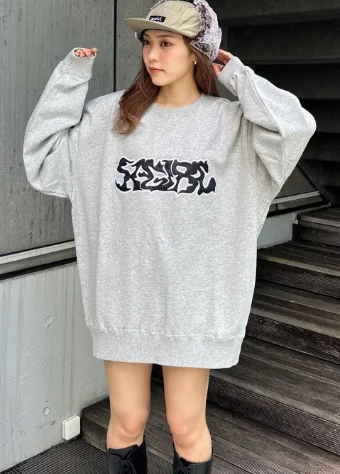 X-girl  |Crew Neck Unisex Street Style Long Sleeves Plain Cotton Logo