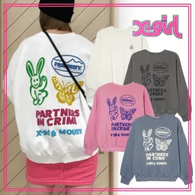 X-girl  |Crew Neck Unisex Sweat Street Style Collaboration