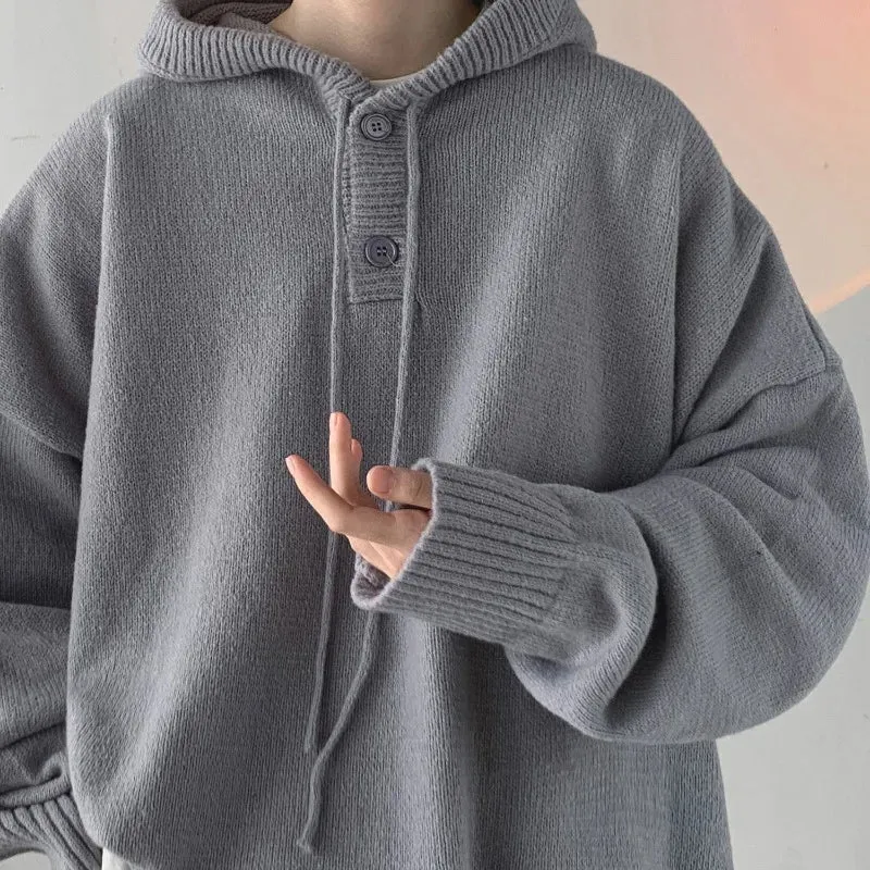 Xituodai Men Pullover Hoodie Korean Style Classic Solid Color Casual Hoodies Oversized Loose Hooded Knitwear Mens Knitted Pullov