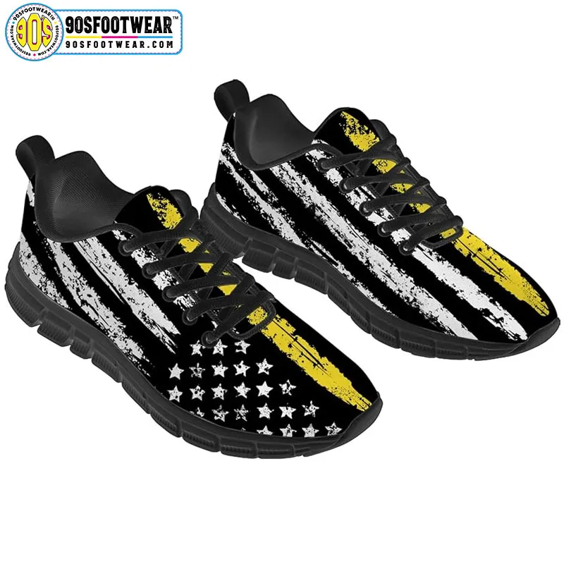 Yellow Thin Line American Flag Fitness Sneakers – USA Flag Stars & Stripes Running Shoes for 4th of July