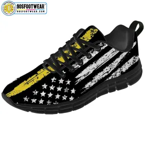 Yellow Thin Line American Flag Fitness Sneakers – USA Flag Stars & Stripes Running Shoes for 4th of July