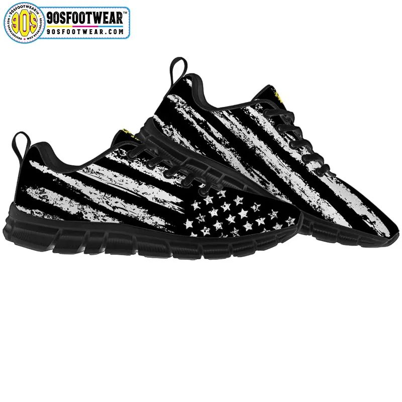 Yellow Thin Line American Flag Fitness Sneakers – USA Flag Stars & Stripes Running Shoes for 4th of July