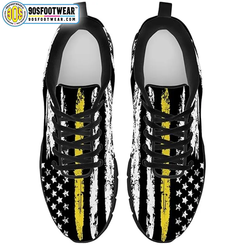 Yellow Thin Line American Flag Fitness Sneakers – USA Flag Stars & Stripes Running Shoes for 4th of July