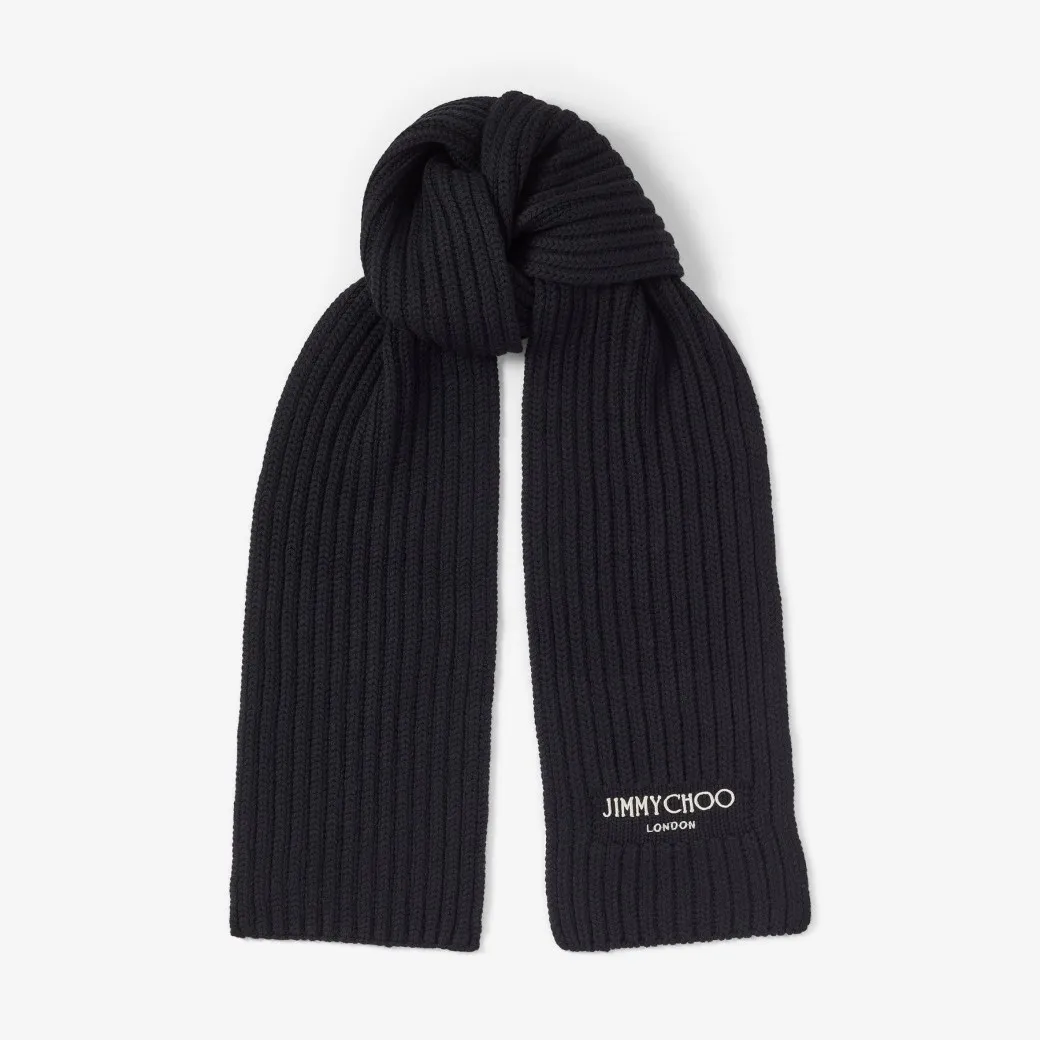 Yukiko Black Cashwool Knit Scarf